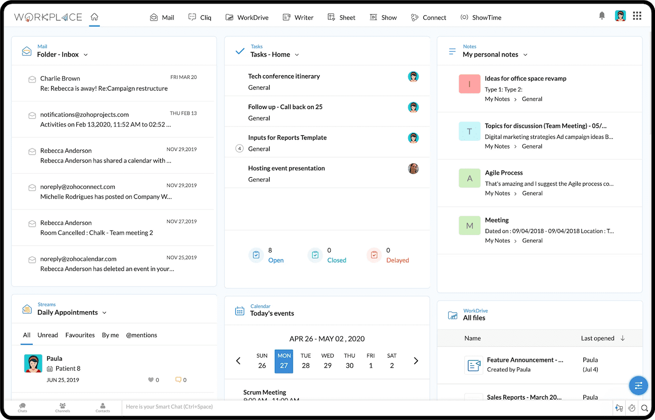 Zoho Workplace home screen